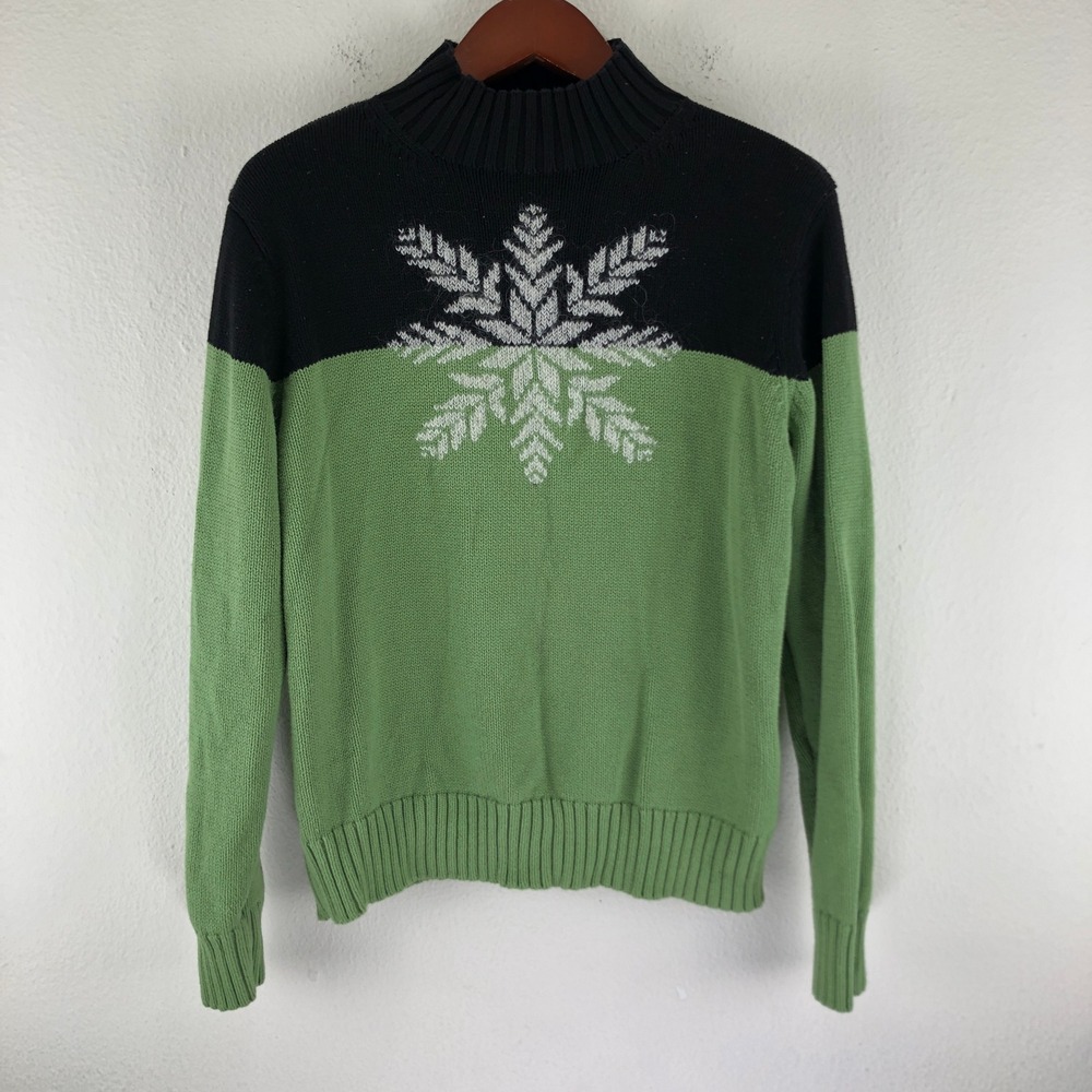 Nordic Alpine Vintage Y2K Womens XL Snowflake Cotton Mohair Sweater Ski Lodge